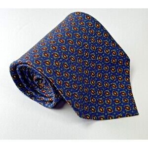 Vintage Polo Ralph Lauren Silk Tie Hand Made USA Geometric Medallion Print Blue‎